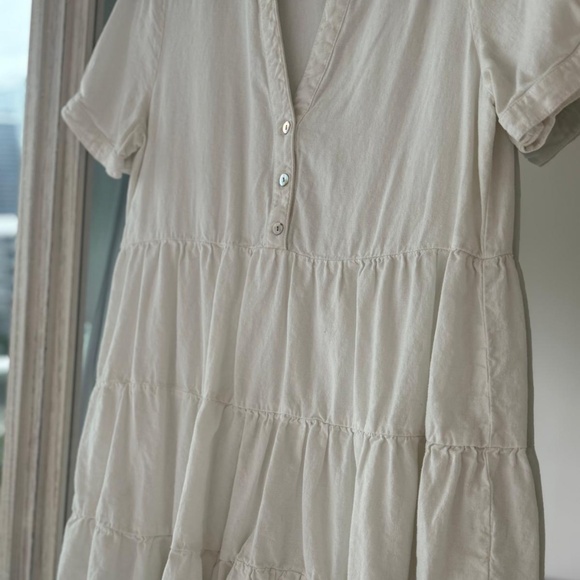 ZARA Linen Blend White Tiered Ruffled 3 Button - Picture 3 of 10